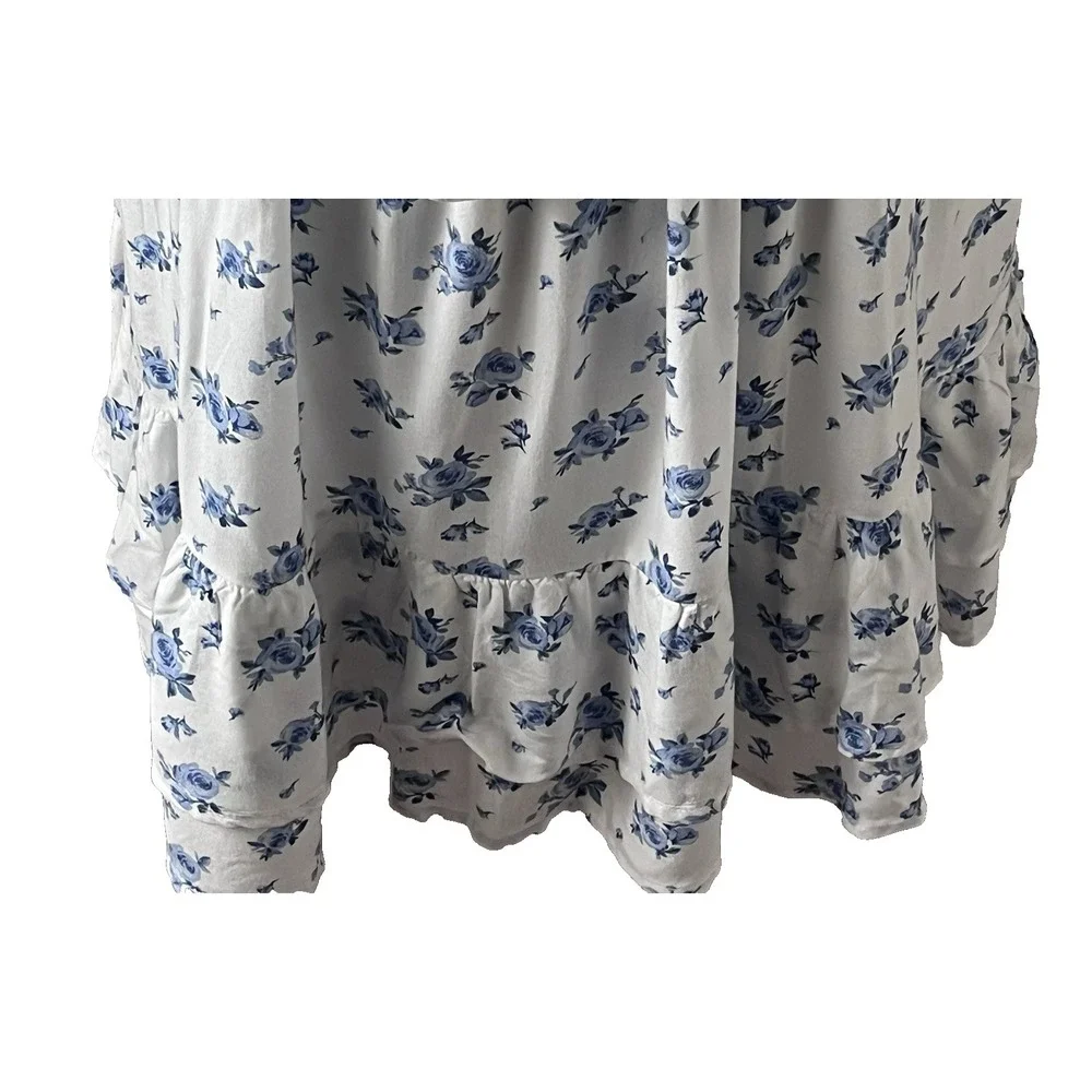 Blue Floral Babydoll Mini Dress Women's M Tiered Ditsy Cottagecore - Picture 9 of 9